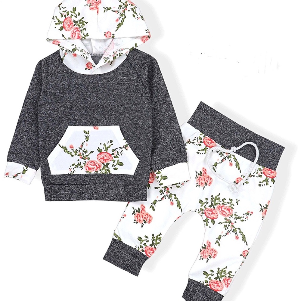 Gray and floral hooded outfit for baby!
